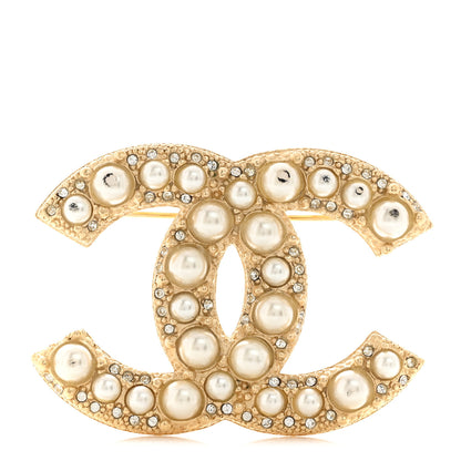Chanel Metal Crystal Graduated Pearl CC Brooch Gold 1 of 4