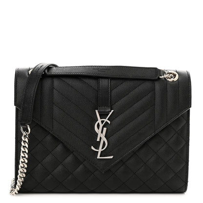 Saint Laurent Grain De Poudre Textured Mixed Matelasse Triquilt Medium Monogram Satchel Black 1 of 10