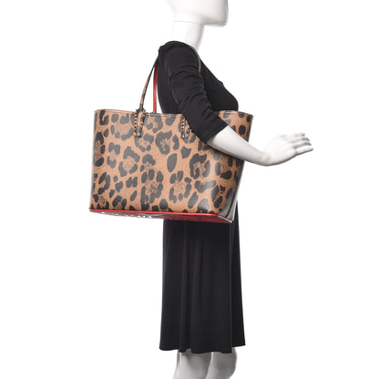 Christian Louboutin Calfskin Leopard Print Spikes East West Cabata Tote Brown 2 of 10
