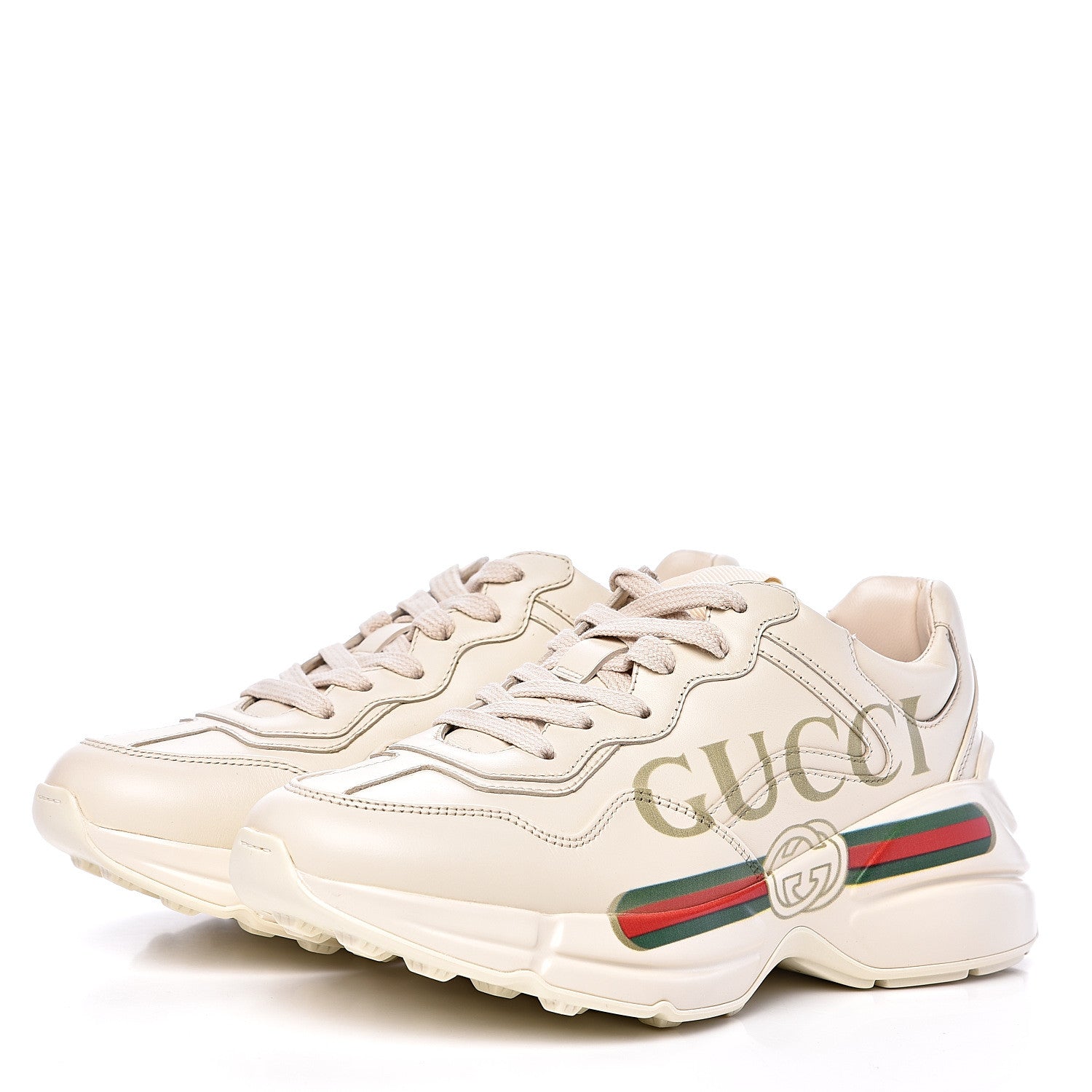 Gucci Calfskin Logo Womens Rhyton Sneakers 35 Ivory 3 of 8