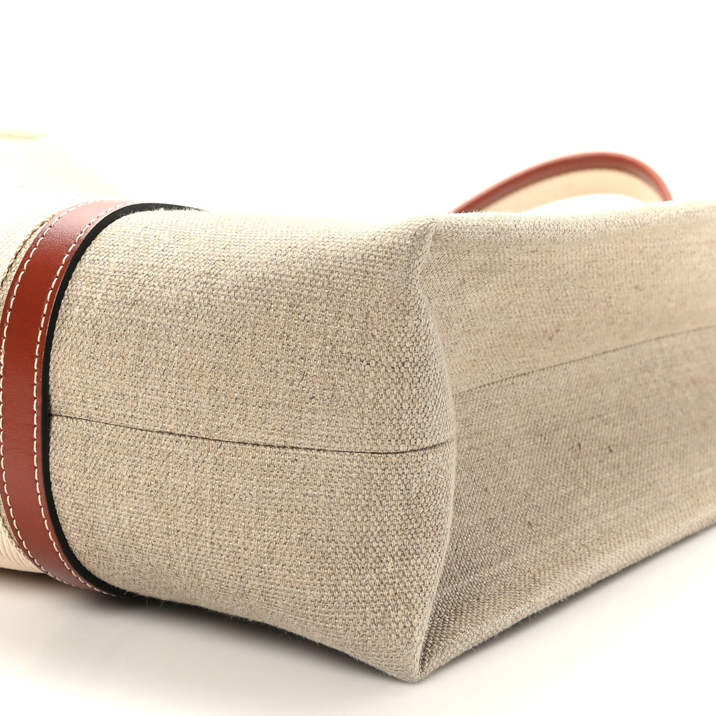 Linen Calfskin Large Woody Ribbon Tote White Brown