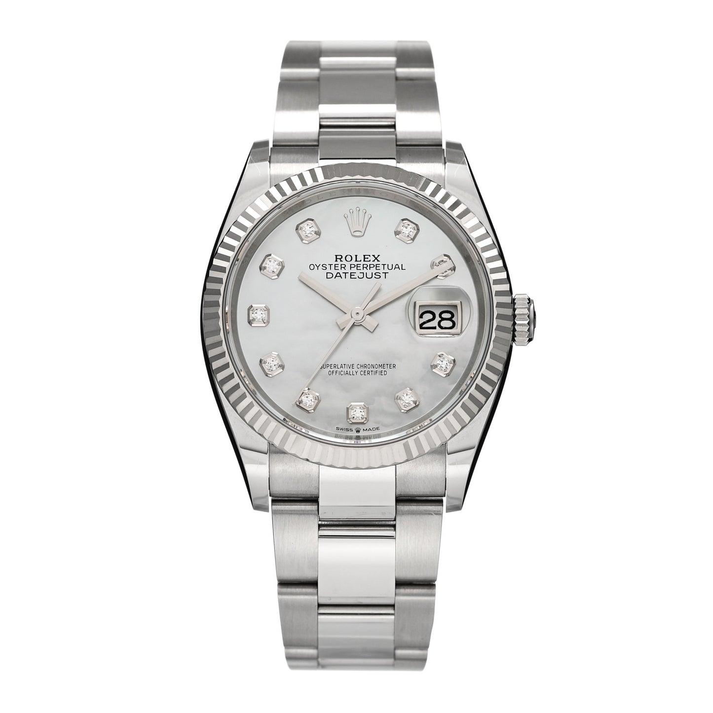 Stainless Steel 18K White Gold Diamond Mother of Pearl 36mm Oyster Perpetual Datejust Watch 126234
