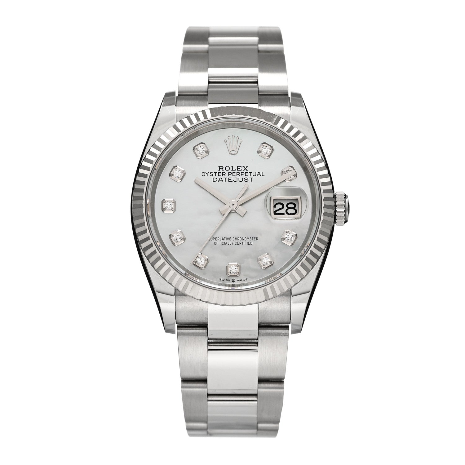 Rolex Stainless Steel 18K White Gold Diamond Mother of Pearl 36mm Oyster Perpetual Datejust Watch 126234 1 of 5