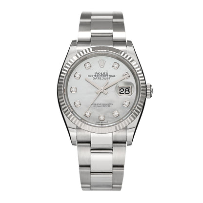 Rolex Stainless Steel 18K White Gold Diamond Mother of Pearl 36mm Oyster Perpetual Datejust Watch 126234 1 of 5