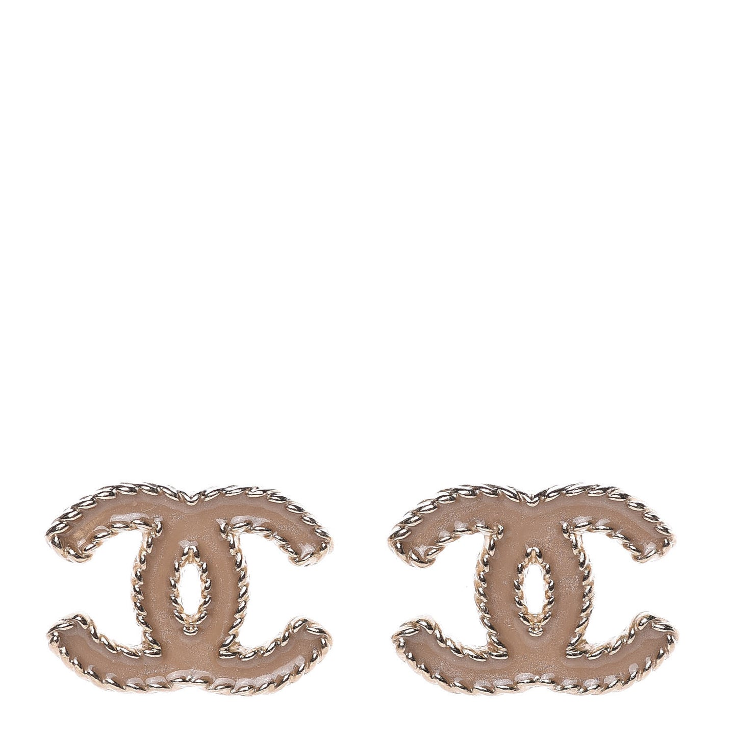 Enamel CC Earrings Beige Gold