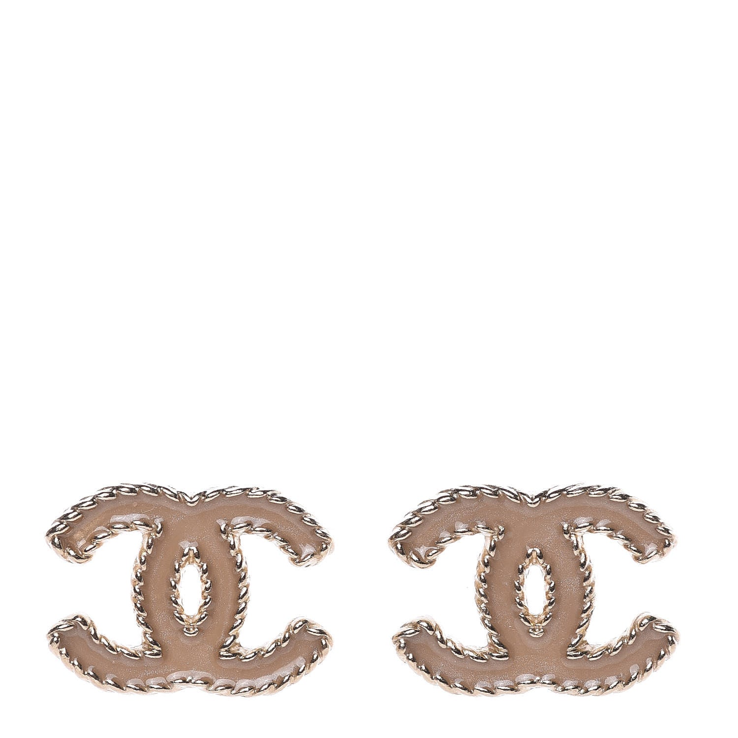 Chanel Enamel CC Earrings Beige Gold 1 of 4