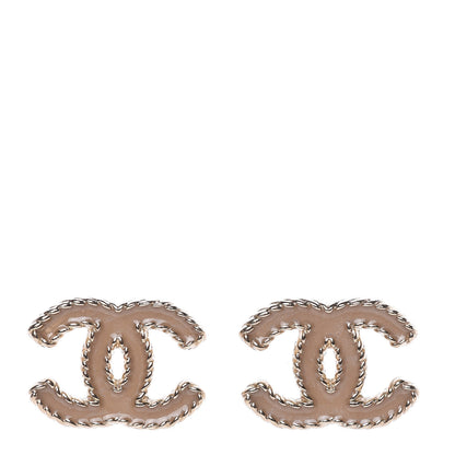 Chanel Enamel CC Earrings Beige Gold 1 of 4
