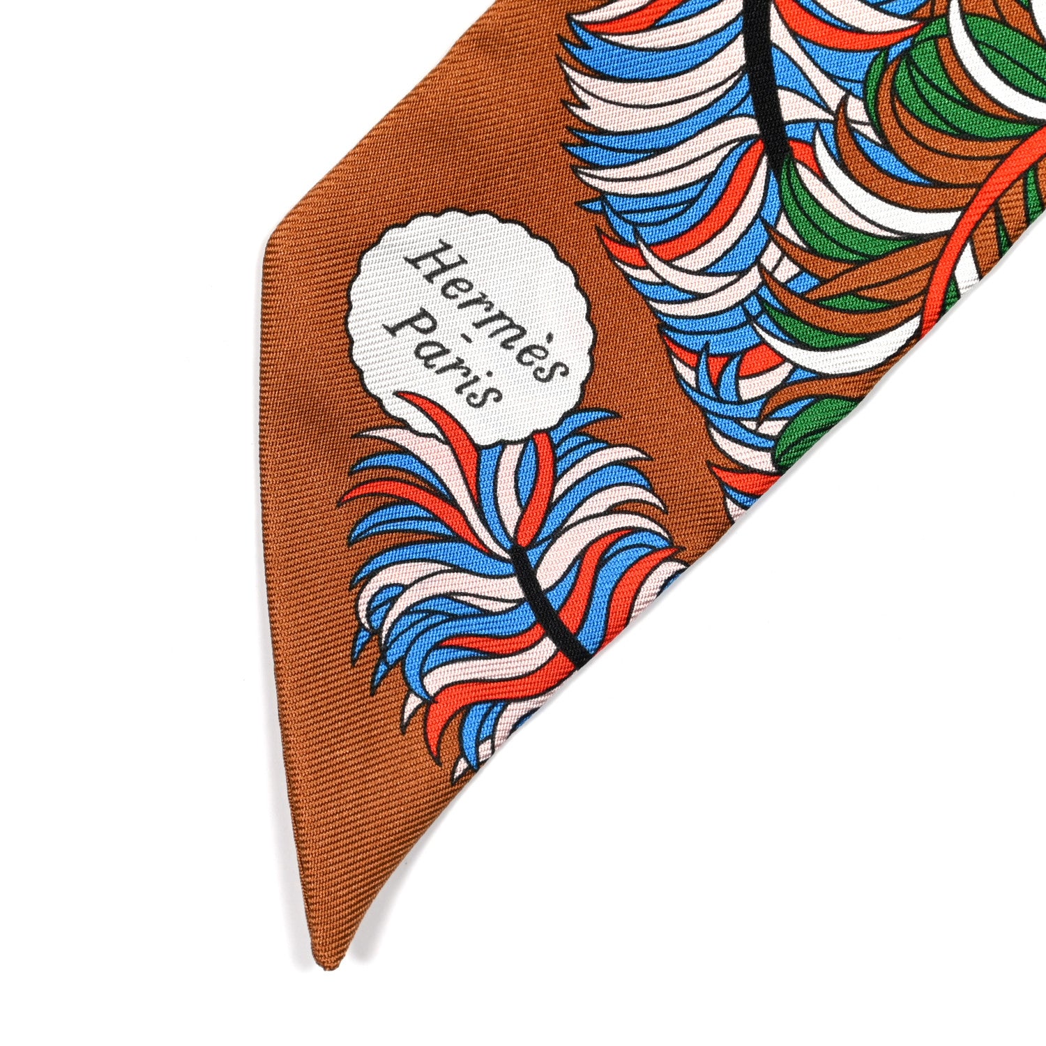 Hermes Silk De l'Ombrelle Aux Duels Twilly Caramel Vert Bleu 2 of 3