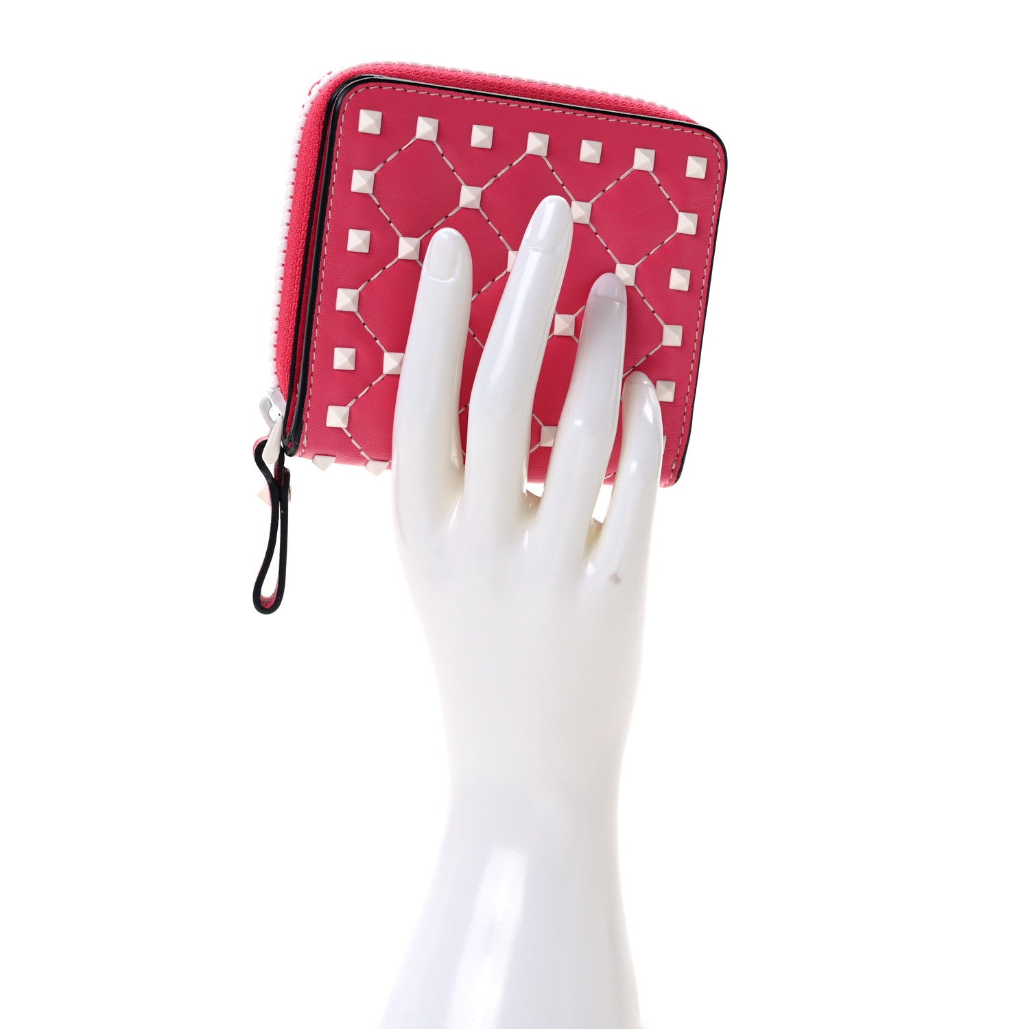 Valentino Garavani Lambskin Free Rockstud Spike Compact Zip Around Wallet Shadow Pink 2 of 6
