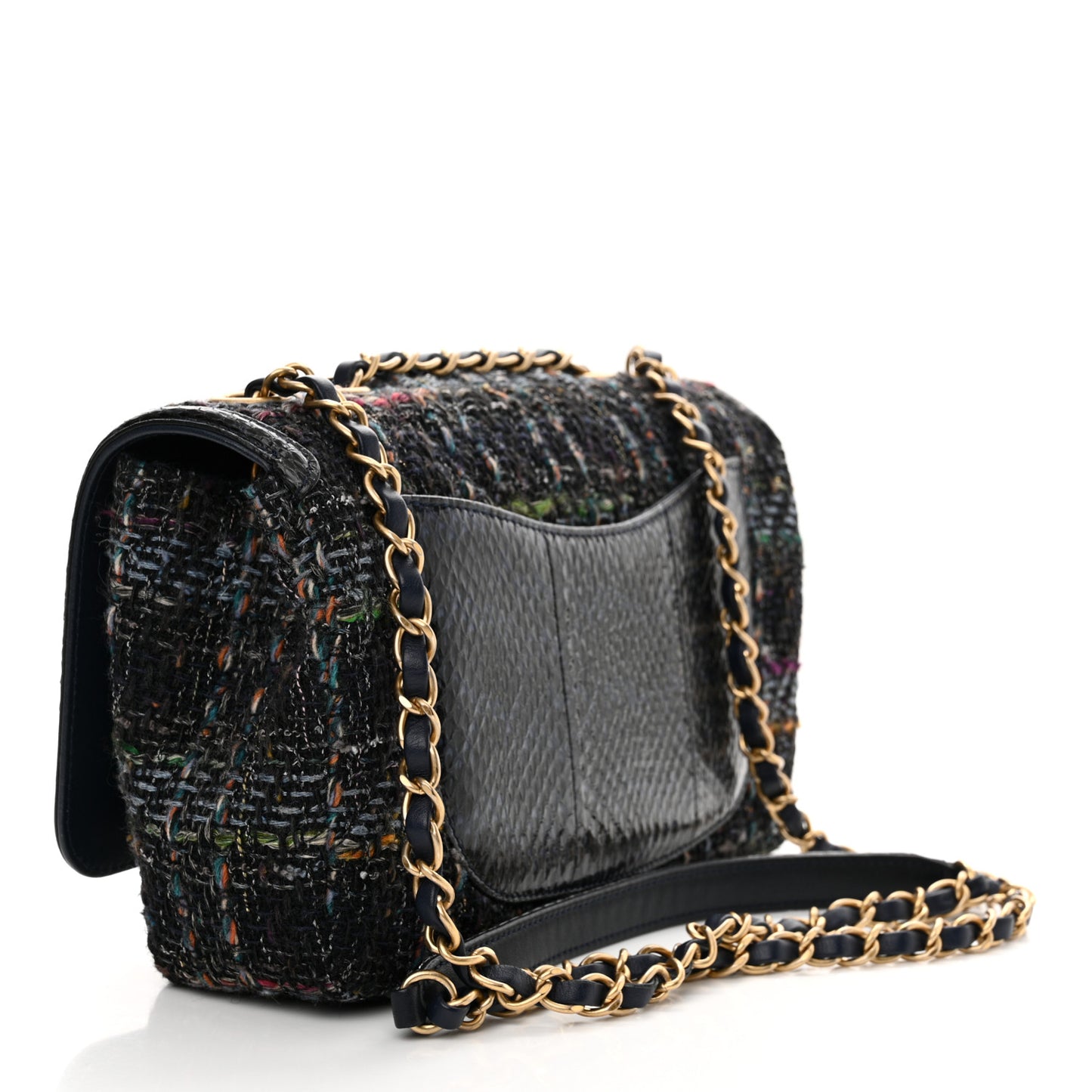 Tweed Snakeskin Quilted Small CC Filigree Flap Multicolor