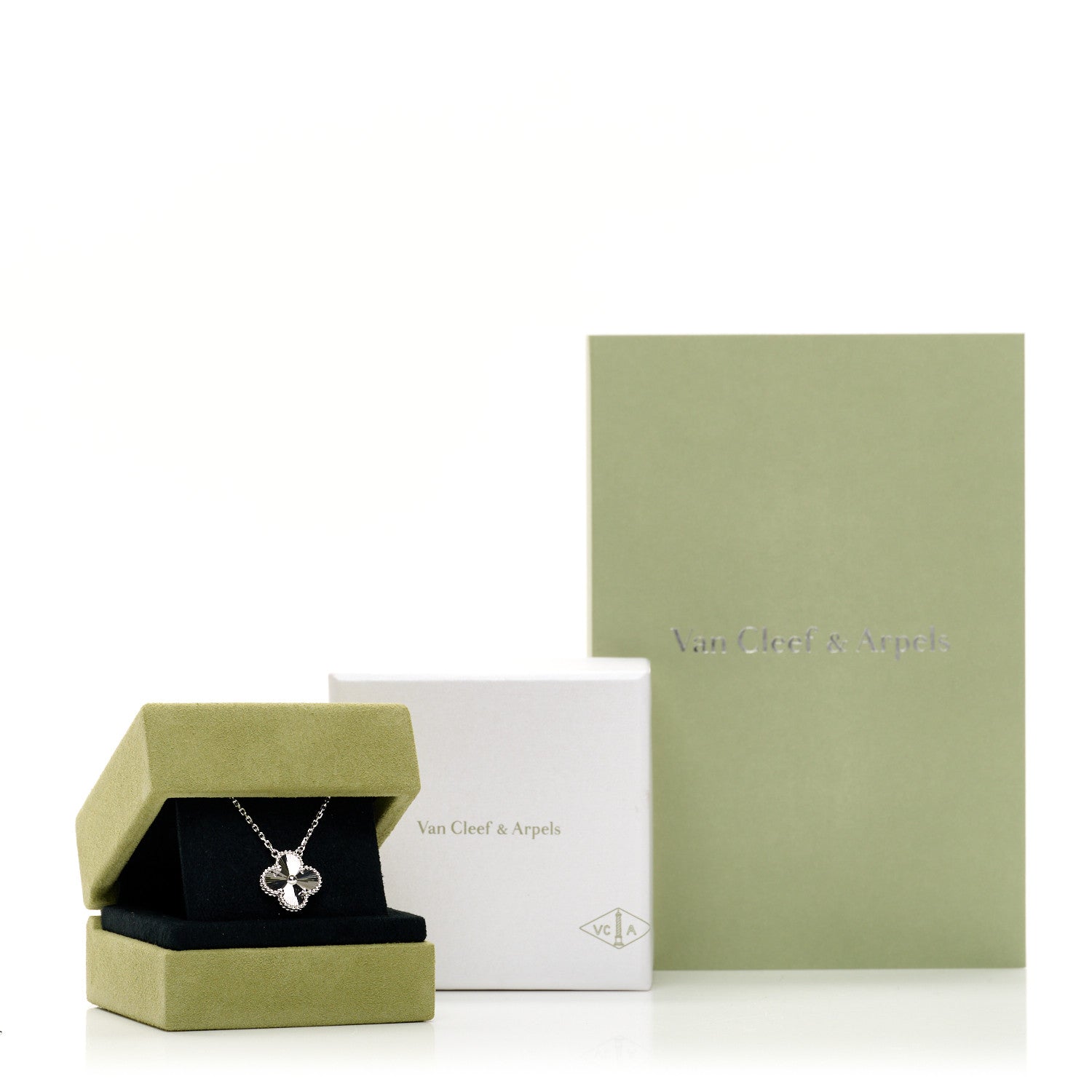 Van Cleef & Arpels 18K White Gold Guilloche Vintage Alhambra Pendant Necklace 5 of 5