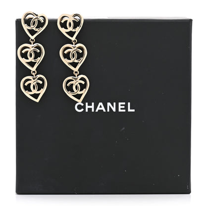 Chanel Metal CC Triple Heart Drop Earrings Gold 5 of 5