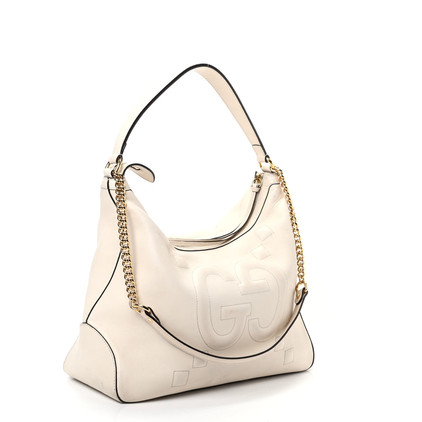 Apollo Calfskin GG Dadini Embroidered Large Hobo Mystic White