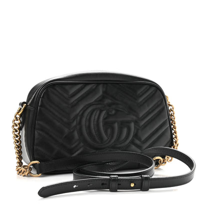 Gucci Calfskin Matelasse Small GG Marmont Chain Shoulder Bag Black 3 of 9