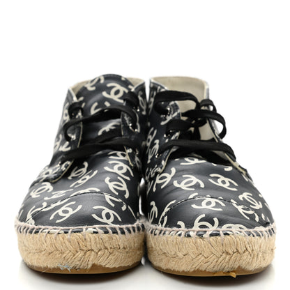 Chanel Lambskin Printed CC Lace Up Espadrilles 36 Black White 2 of 10