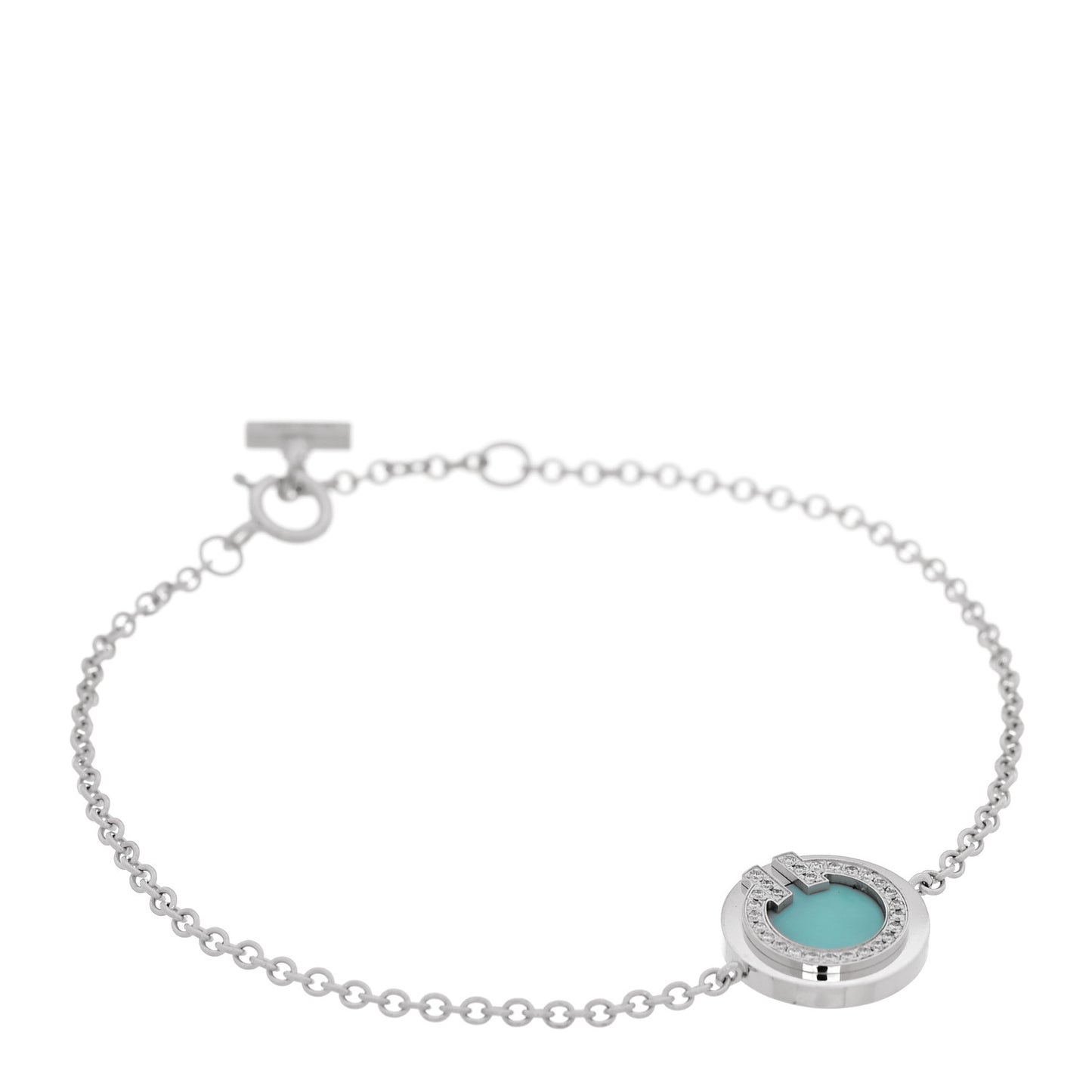 18K White Gold Diamond Turquoise T Circle Bracelet