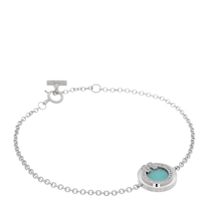 Tiffany 18K White Gold Diamond Turquoise T Circle Bracelet 1 of 7
