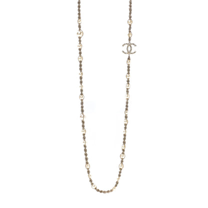 Chanel Pearl Crystal CC Chain Long Necklace Gold 1 of 7