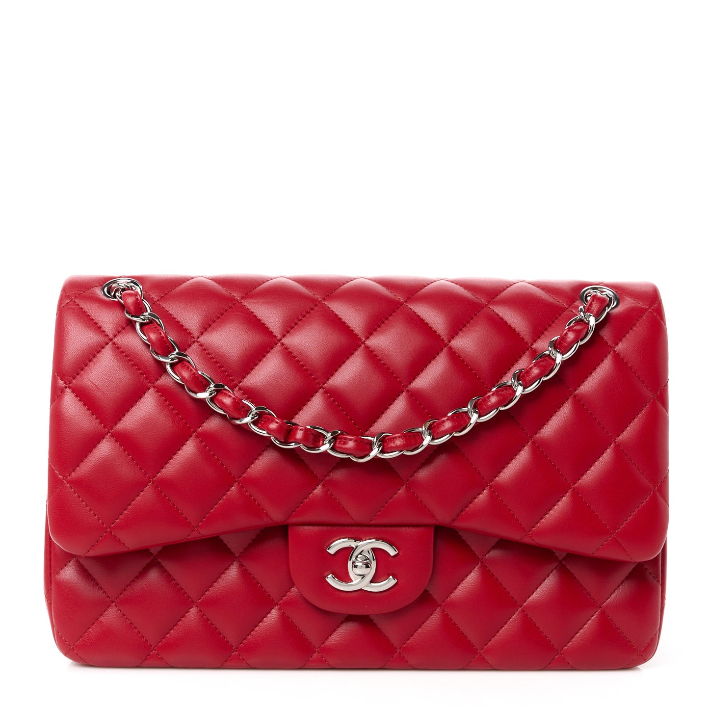 Lambskin Quilted Jumbo Double Flap Red