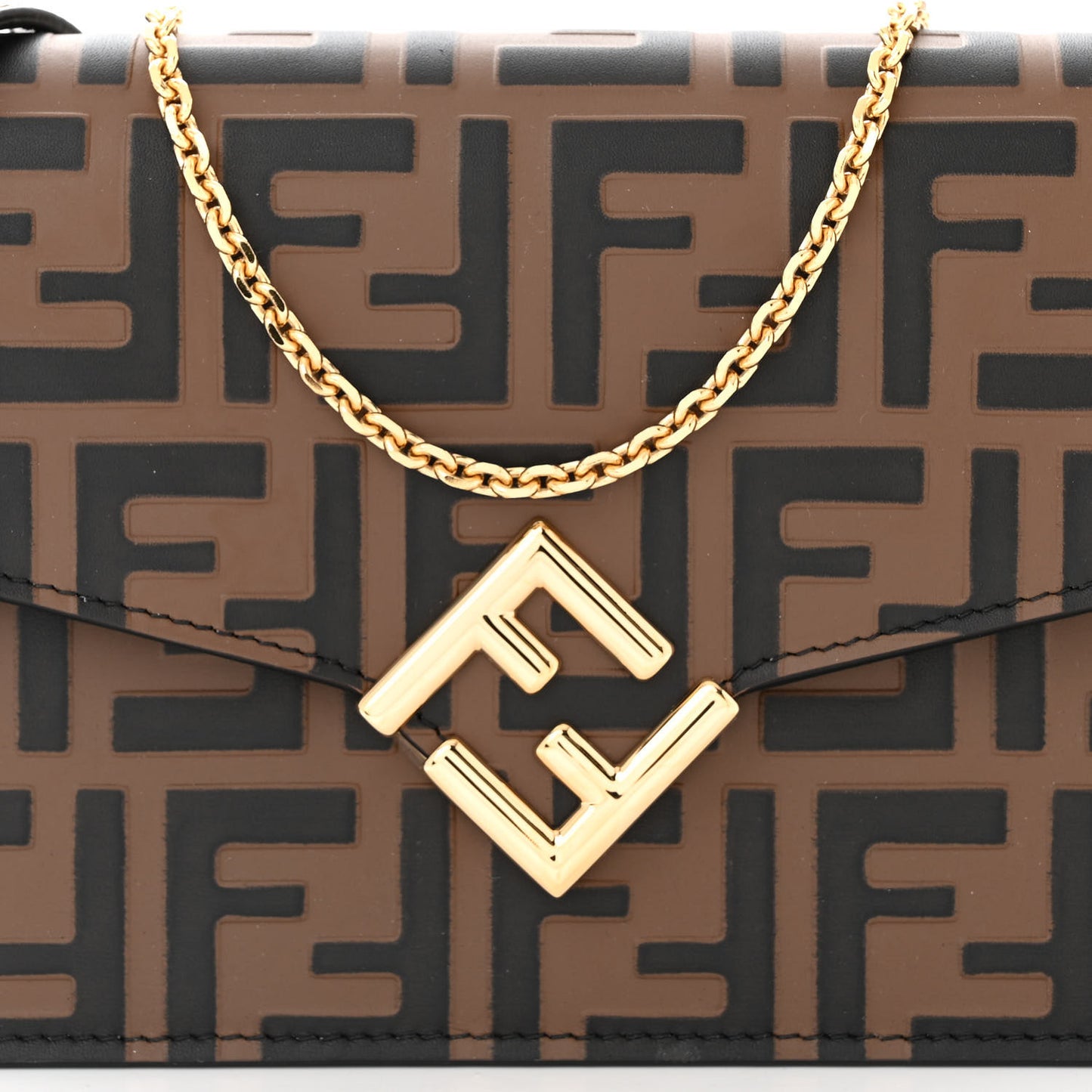 Vitello Ceylon Bi-Color FF 1974 Embossed FF Diamonds Chain Wallet Maya Black