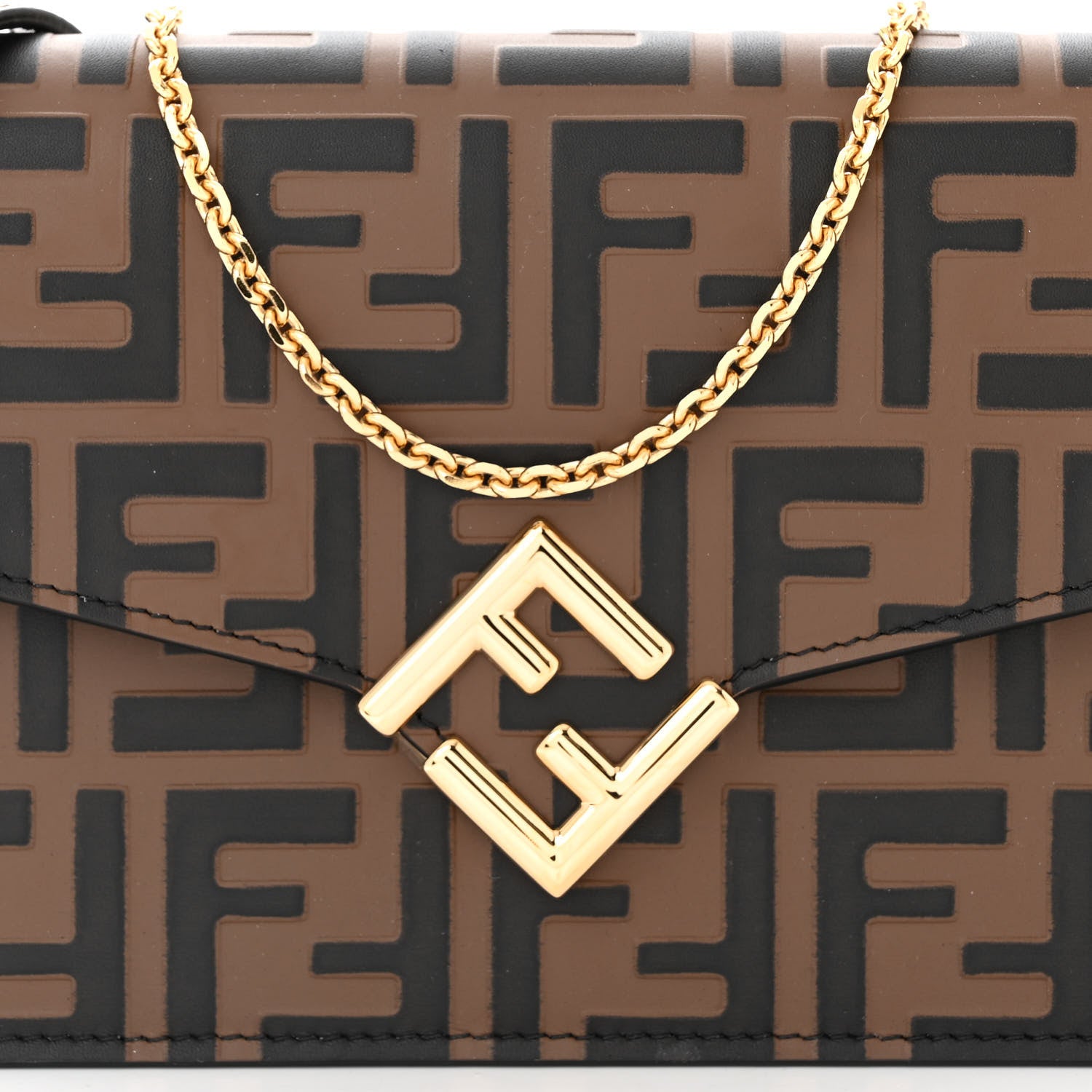 Fendi Vitello Ceylon Bi-Color FF 1974 Embossed FF Diamonds Chain Wallet Maya Black 7 of 10