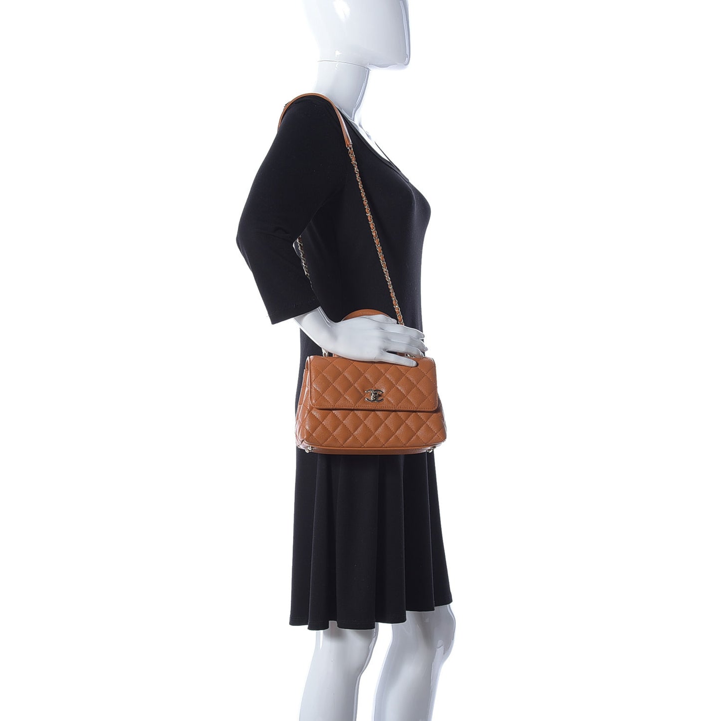 Caviar Quilted Mini Coco Handle Flap Light Brown