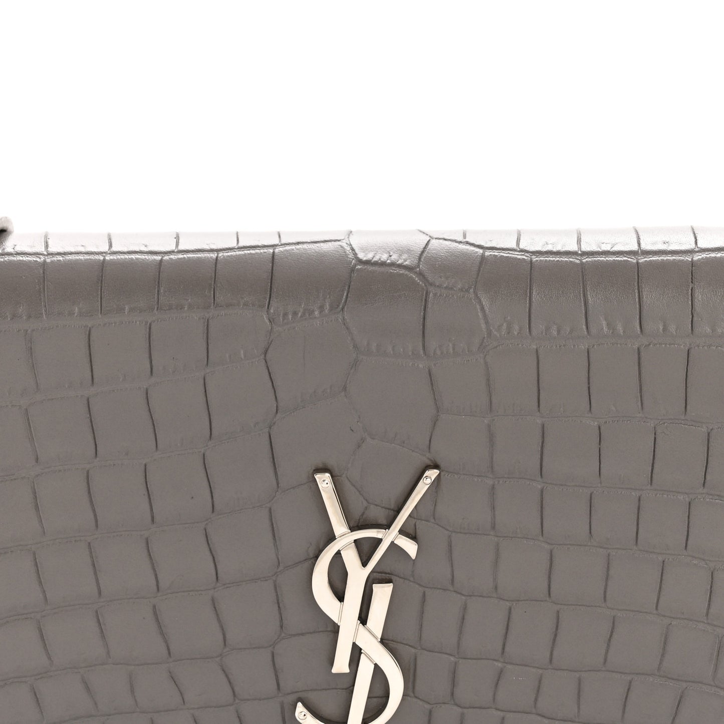 Calfskin Crocodile Embossed Kate Monogram Tassel Chain Wallet Fog