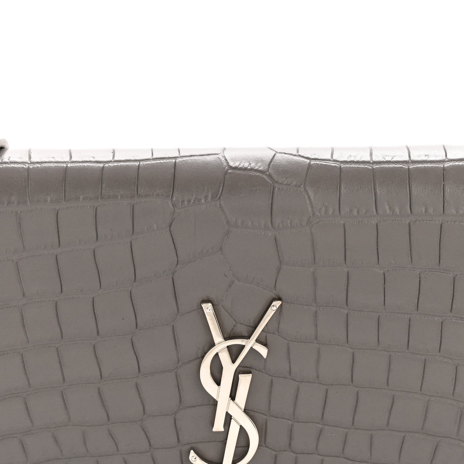 Saint Laurent Calfskin Crocodile Embossed Kate Monogram Tassel Chain Wallet Fog 8 of 12