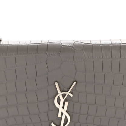 Saint Laurent Calfskin Crocodile Embossed Kate Monogram Tassel Chain Wallet Fog 8 of 12