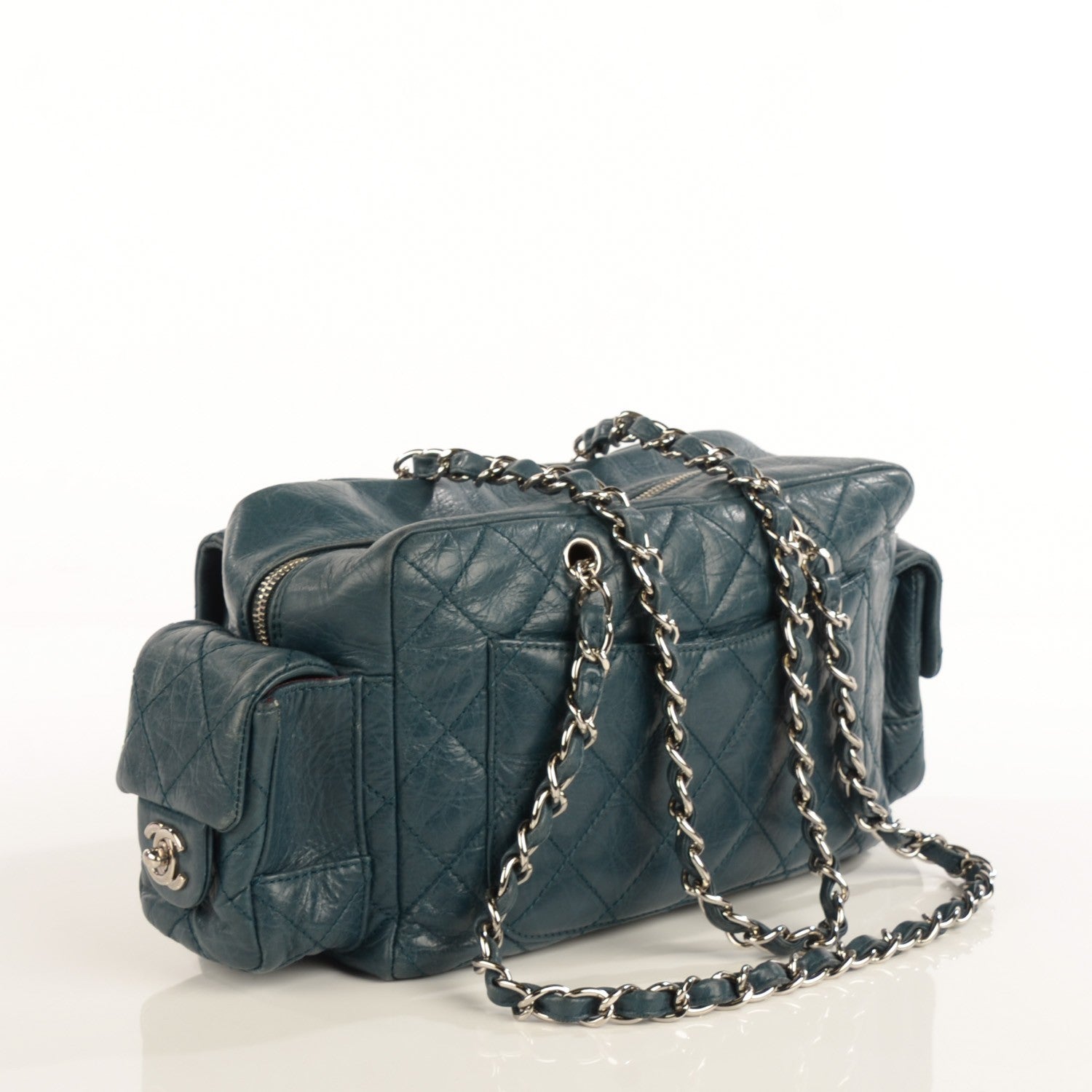 Chanel Aged Calfskin Quilted Cotton Club Reporter Blue 3 of 7