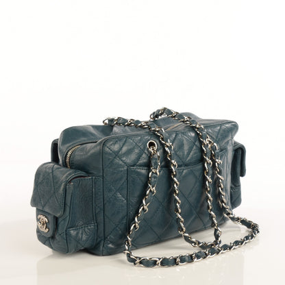 Chanel Aged Calfskin Quilted Cotton Club Reporter Blue 3 of 7