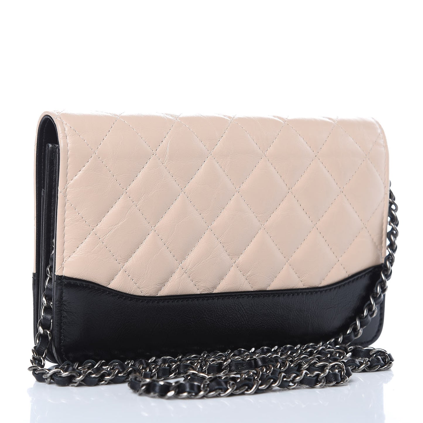 Aged Calfskin Quilted Gabrielle Wallet On Chain WOC Beige Black
