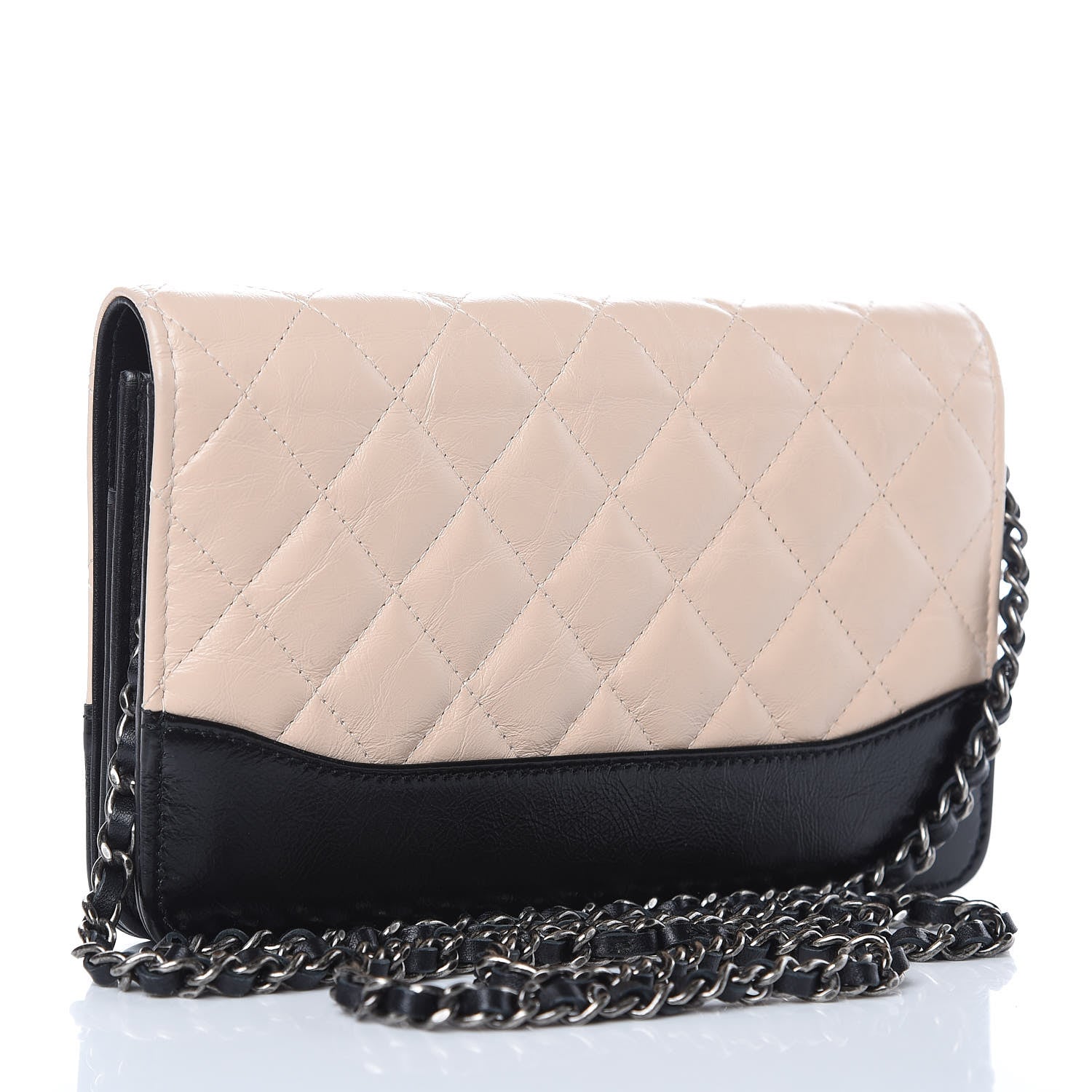 Chanel Aged Calfskin Quilted Gabrielle Wallet On Chain WOC Beige Black 3 of 10