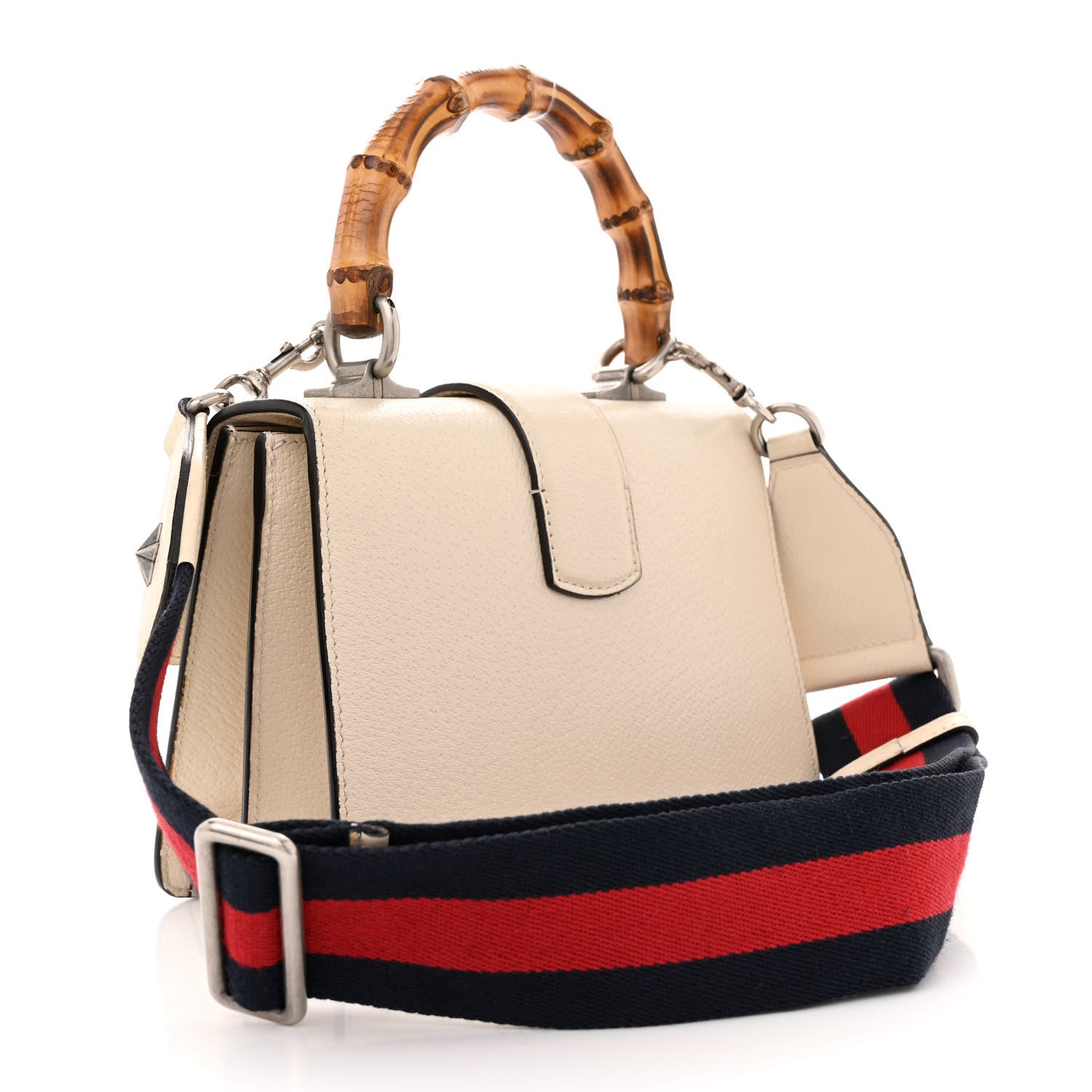 Gucci Textured Calfskin Crystal Bamboo Web Mini Dionysus Top Handle Bag Mystic White 3 of 21