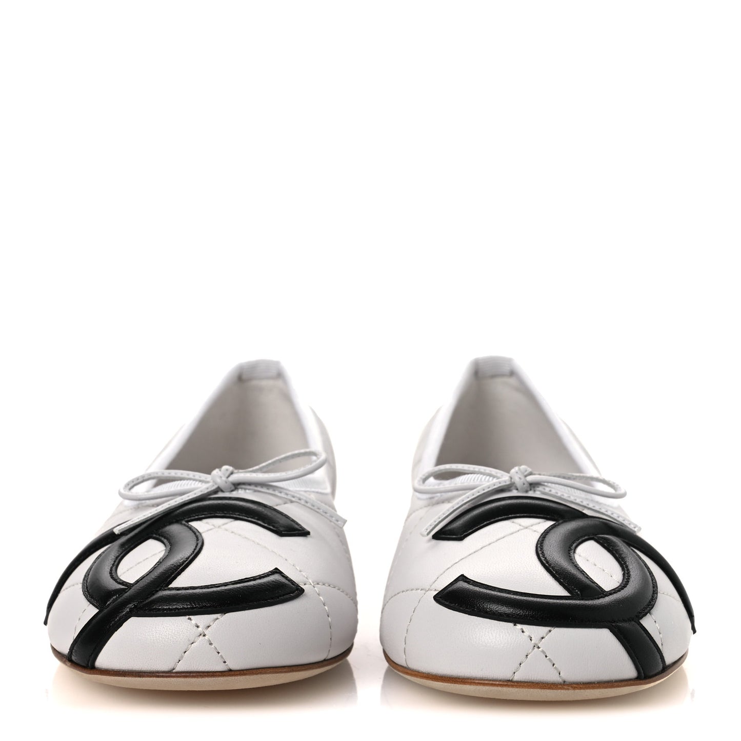 Lambskin Quilted CC Cambon Ballet Flats 36.5 Black White