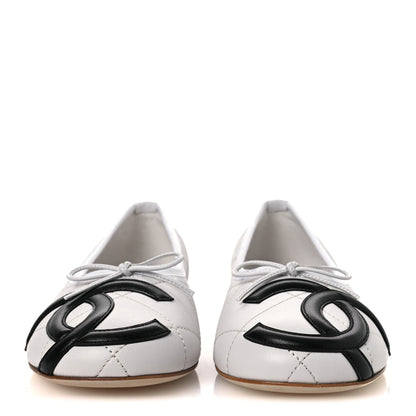 Chanel Lambskin Quilted CC Cambon Ballet Flats 36.5 Black White 3 of 11