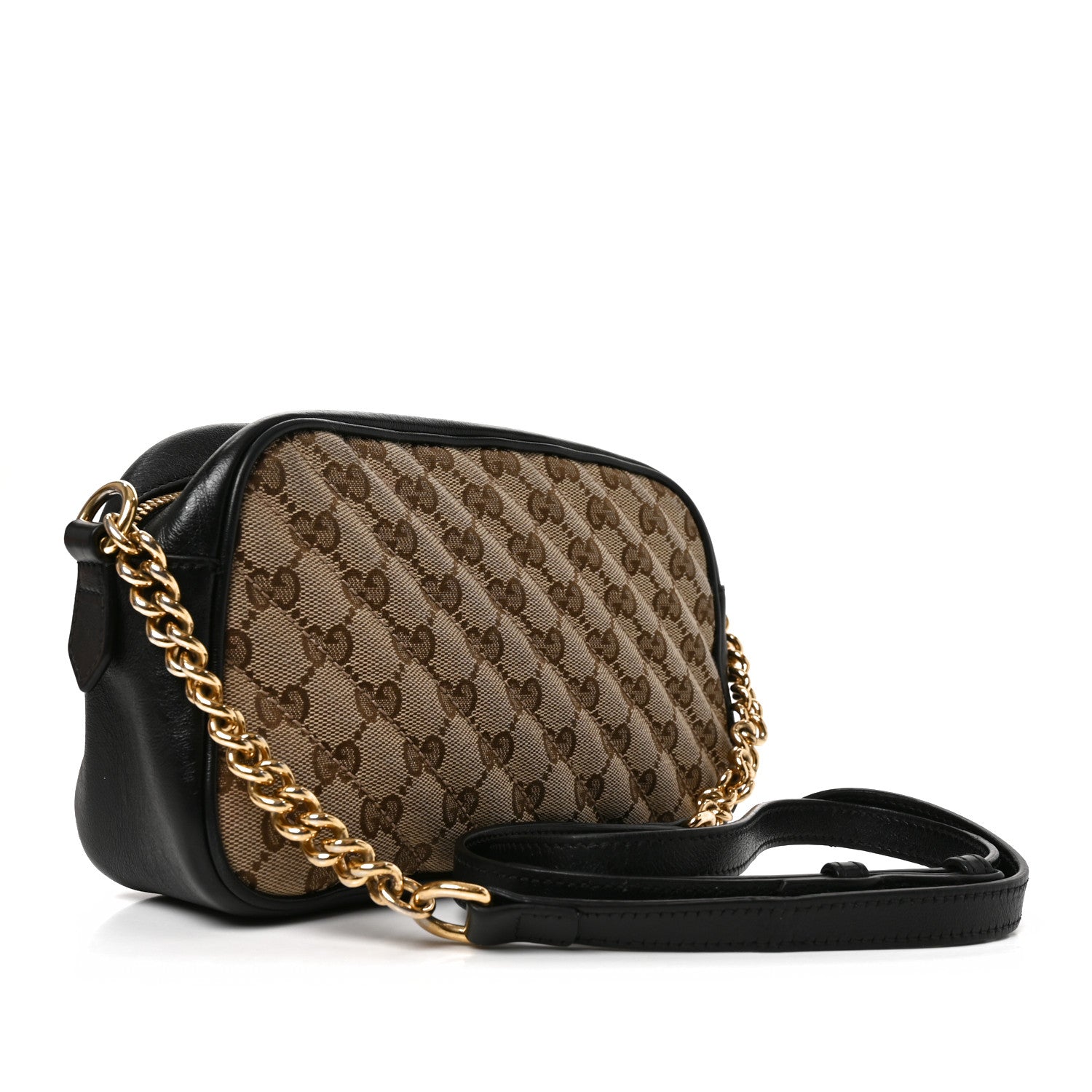 Gucci Monogram Matelasse Diagonal Small GG Marmont Chain Shoulder Bag Beige Black 3 of 11