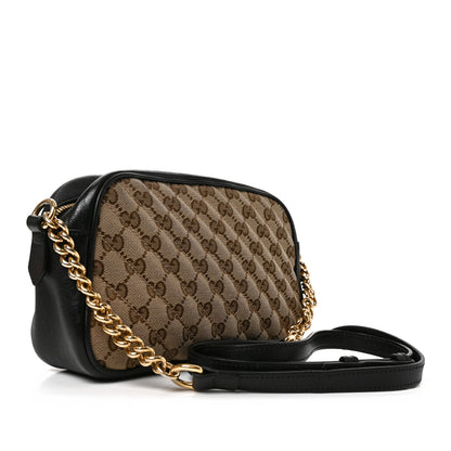 Gucci Monogram Matelasse Diagonal Small GG Marmont Chain Shoulder Bag Beige Black 3 of 11