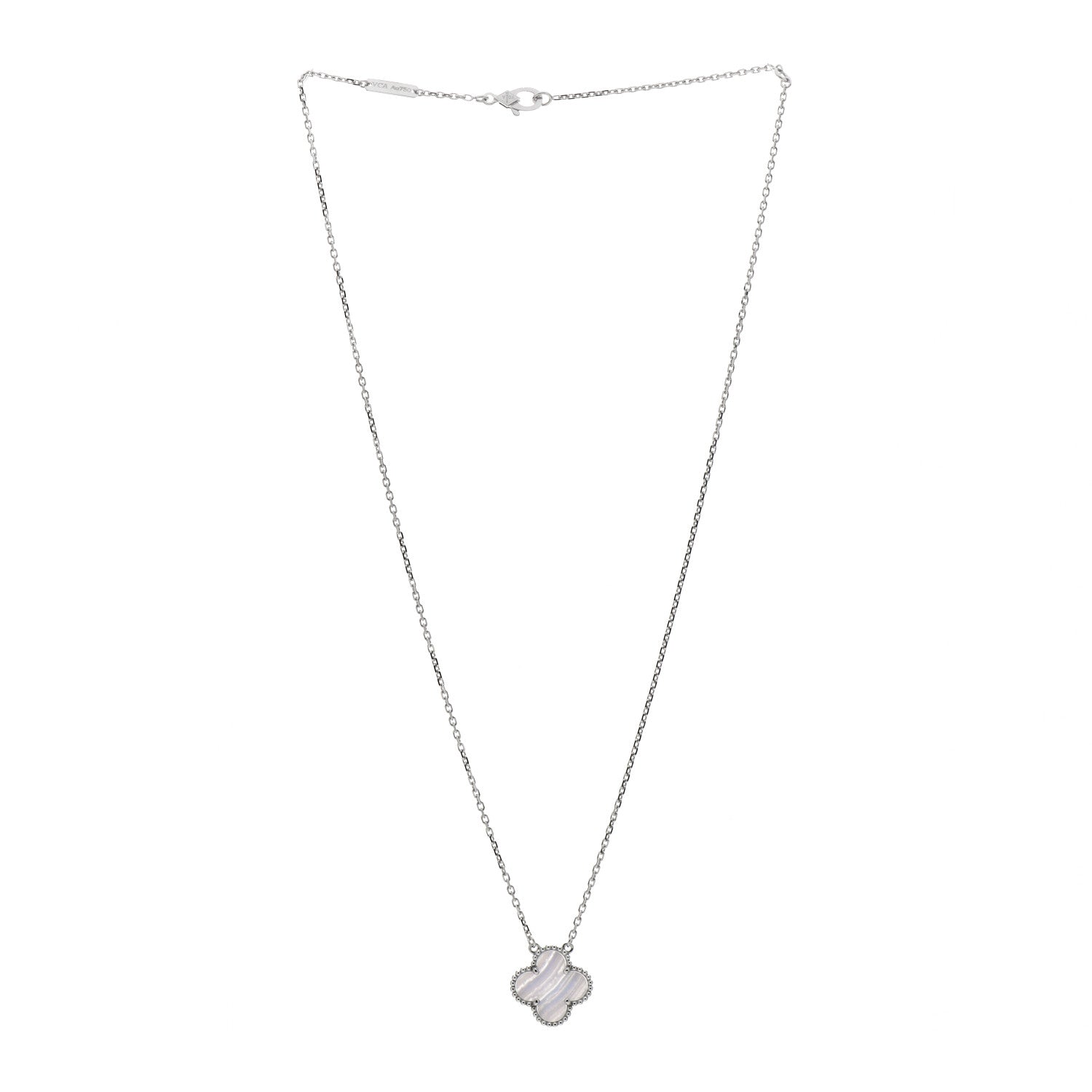Van Cleef & Arpels 18K White Gold Chalcedony Vintage Alhambra Pendant Necklace 2 of 5