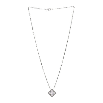 Van Cleef & Arpels 18K White Gold Chalcedony Vintage Alhambra Pendant Necklace 2 of 5