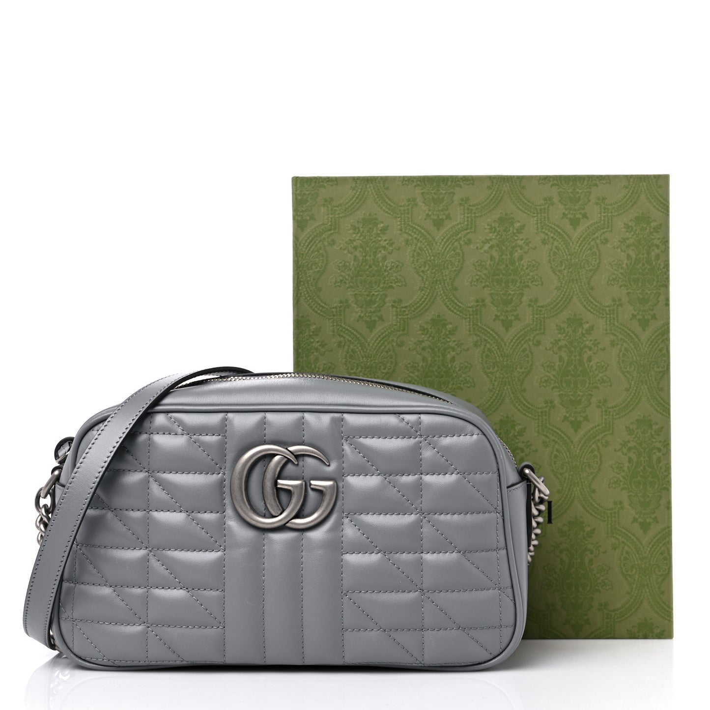 Calfskin Matelasse Aria Small GG Marmont Chain Shoulder Bag Deep Grey