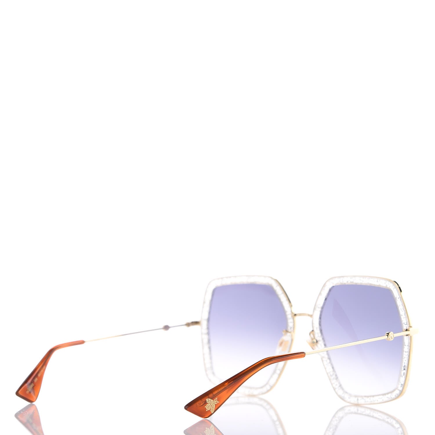 Gucci Glitter Acetate Oversize Square Frame Sunglasses GG0106S Gold 4 of 9