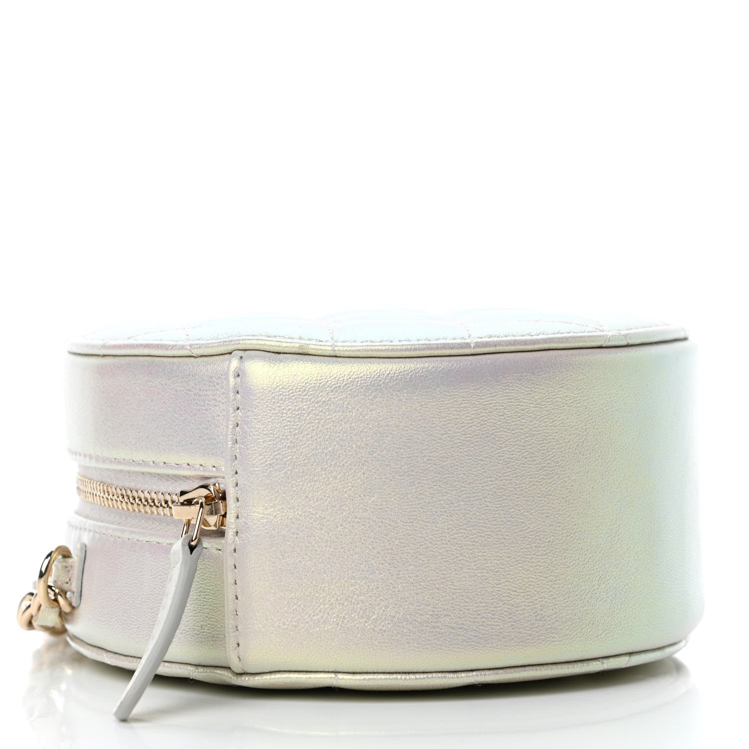 Chanel Iridescent Lambskin Quilted Round Clutch With Chain Ivory 3 of 4