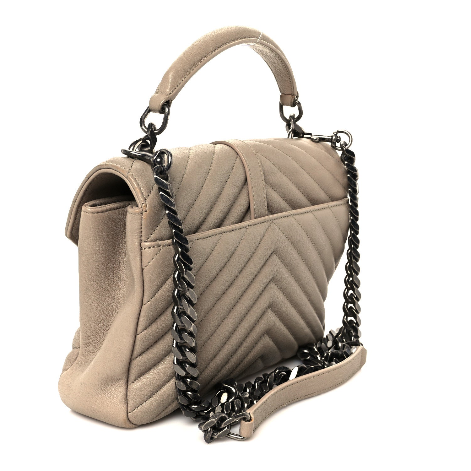 Saint Laurent Sheepskin Matelasse Chevron Monogram Medium College Bag Taupe 3 of 12