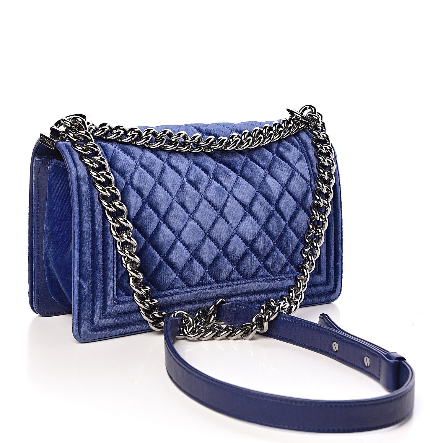 Chanel Velvet Quilted Medium Boy Flap Blue 3 of 11