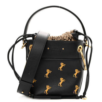 Chloe Smooth Calfskin Little Horses Embroidered Mini Roy Bucket Bag Full Blue 1 of 10