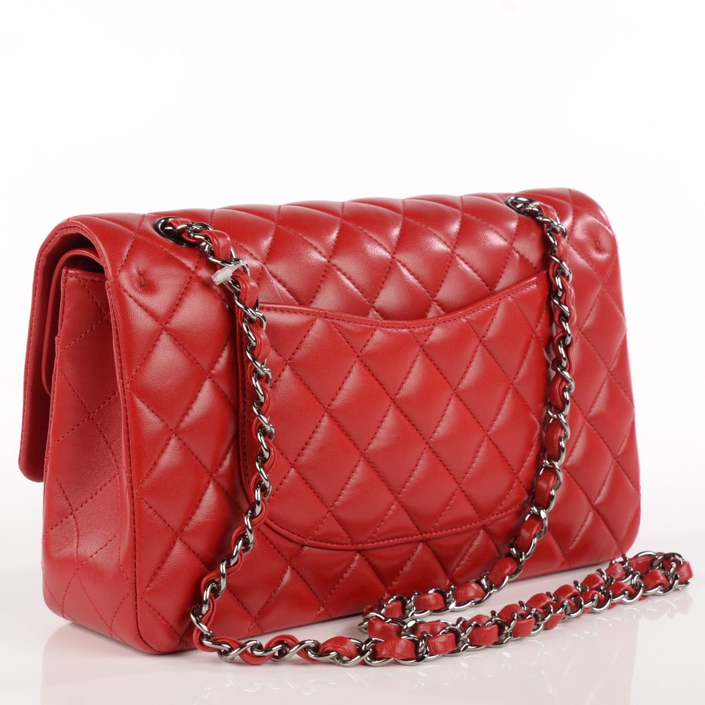 Lambskin Quilted Medium Double Flap Red