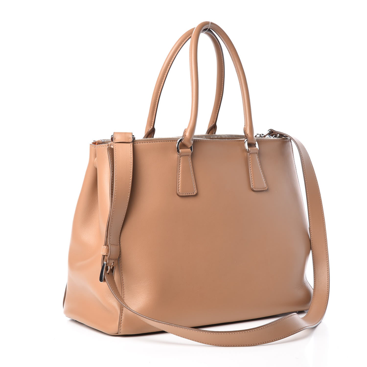 Prada City Calfskin Bi-Color Large Galleria Double Zip Tote Caramel Orange 3 of 12