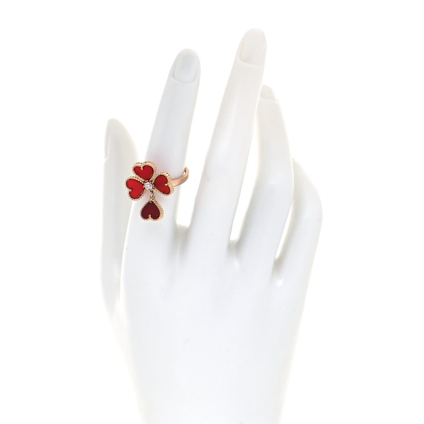 18K Yellow Gold Diamond Carnelian Sweet Alhambra Effeuillage Ring 53 6.5