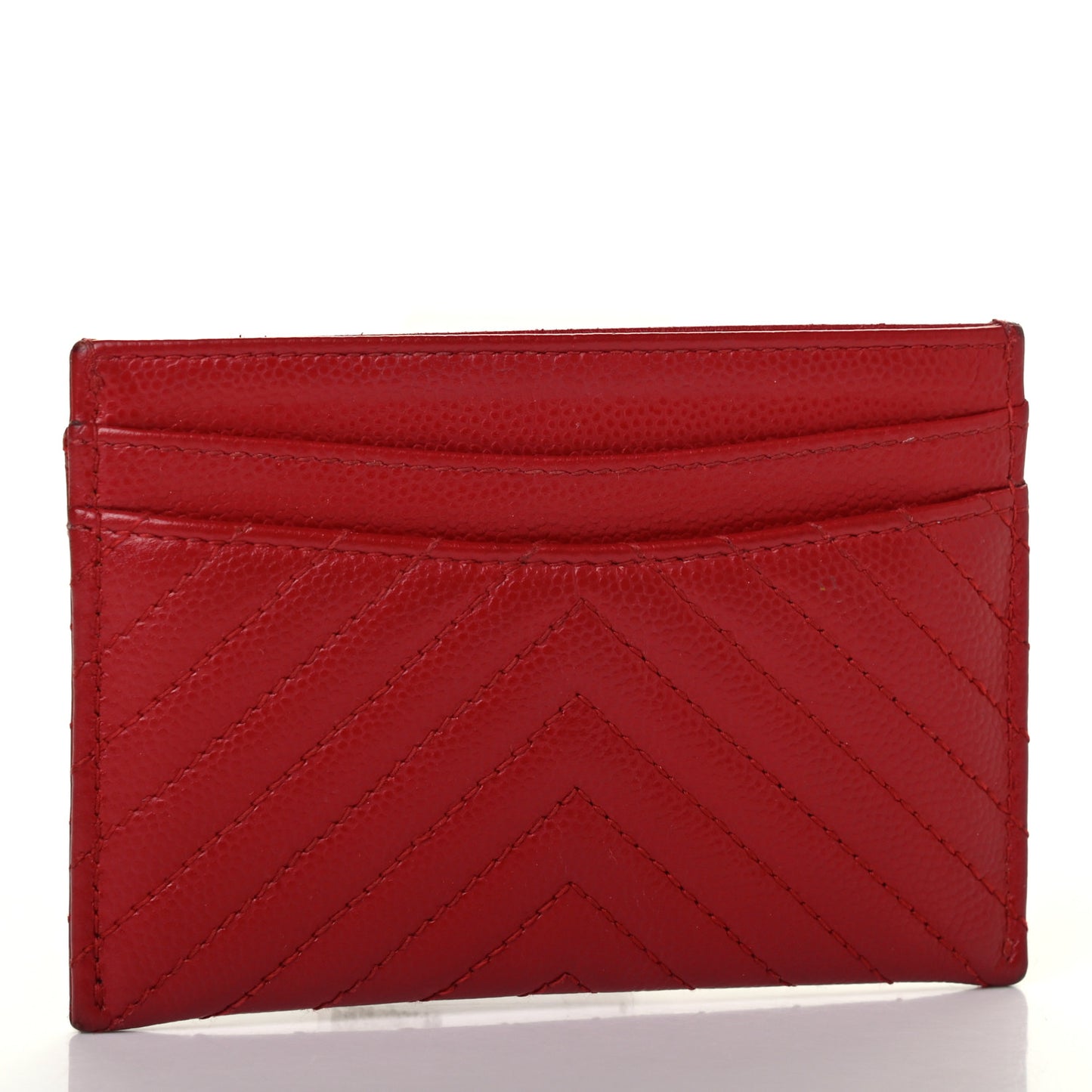 Caviar Chevron Quilted Card Holder Dark Red